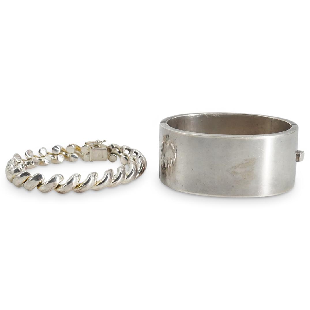 (2 Pc) Vintage Sterling Silver Bracelet and Cuff (1 of 6)