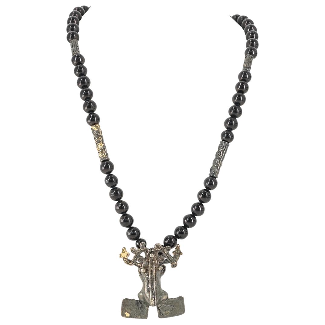 Mexican Sterling Silver and Onyx Beaded Necklace (1 of 6)