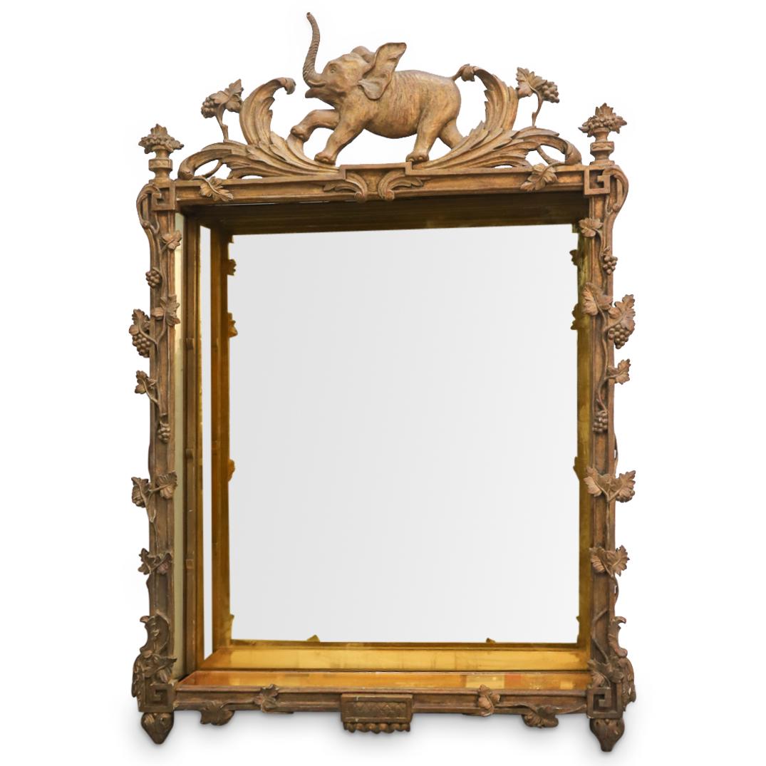 Antique Gilt Carved Wood Mirrored Elephant Wall Vitrine (1 of 7)