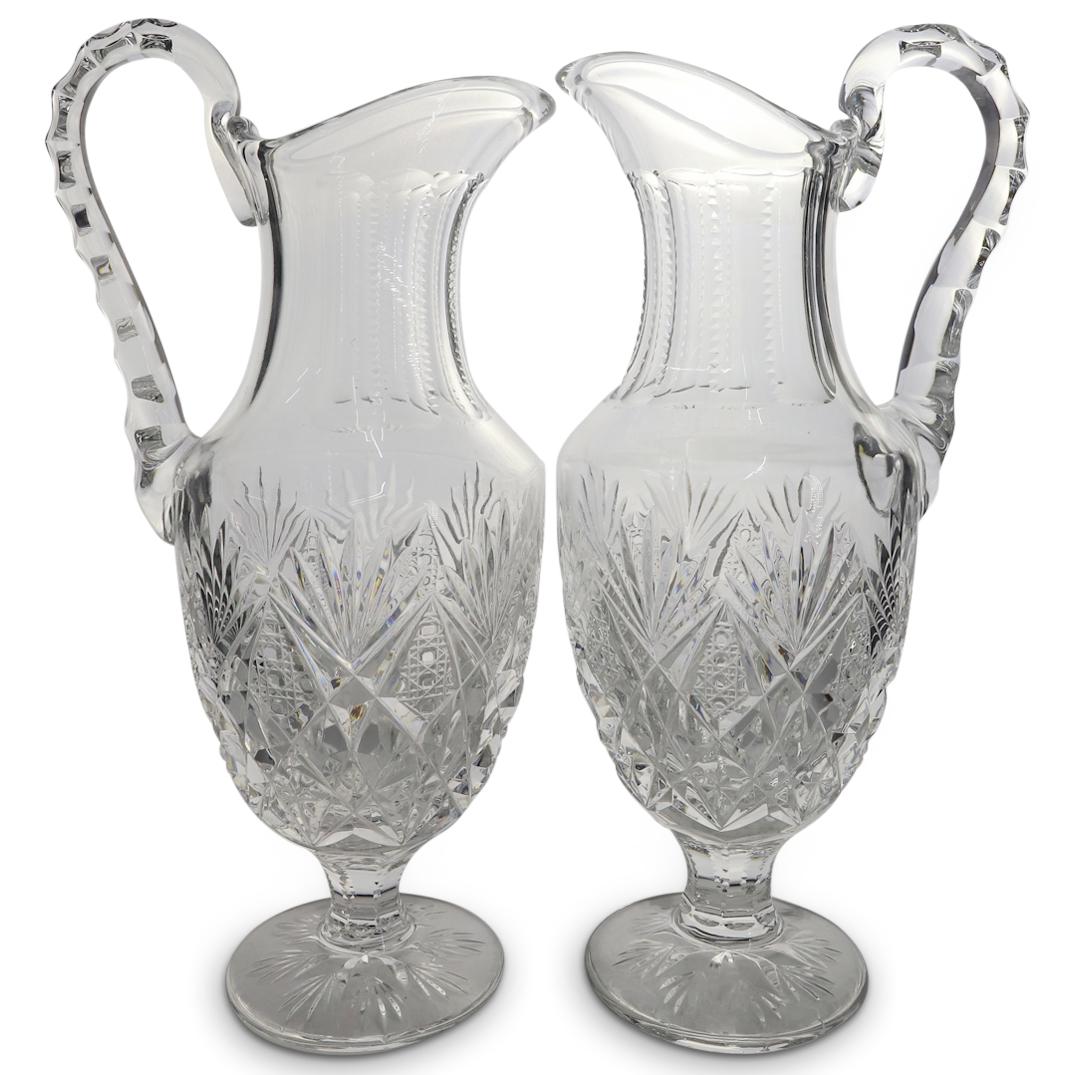 (2 Pc) St Louis "Florence" (Pineapple Cut) Footed Handled Water Jugs (1 of 8)