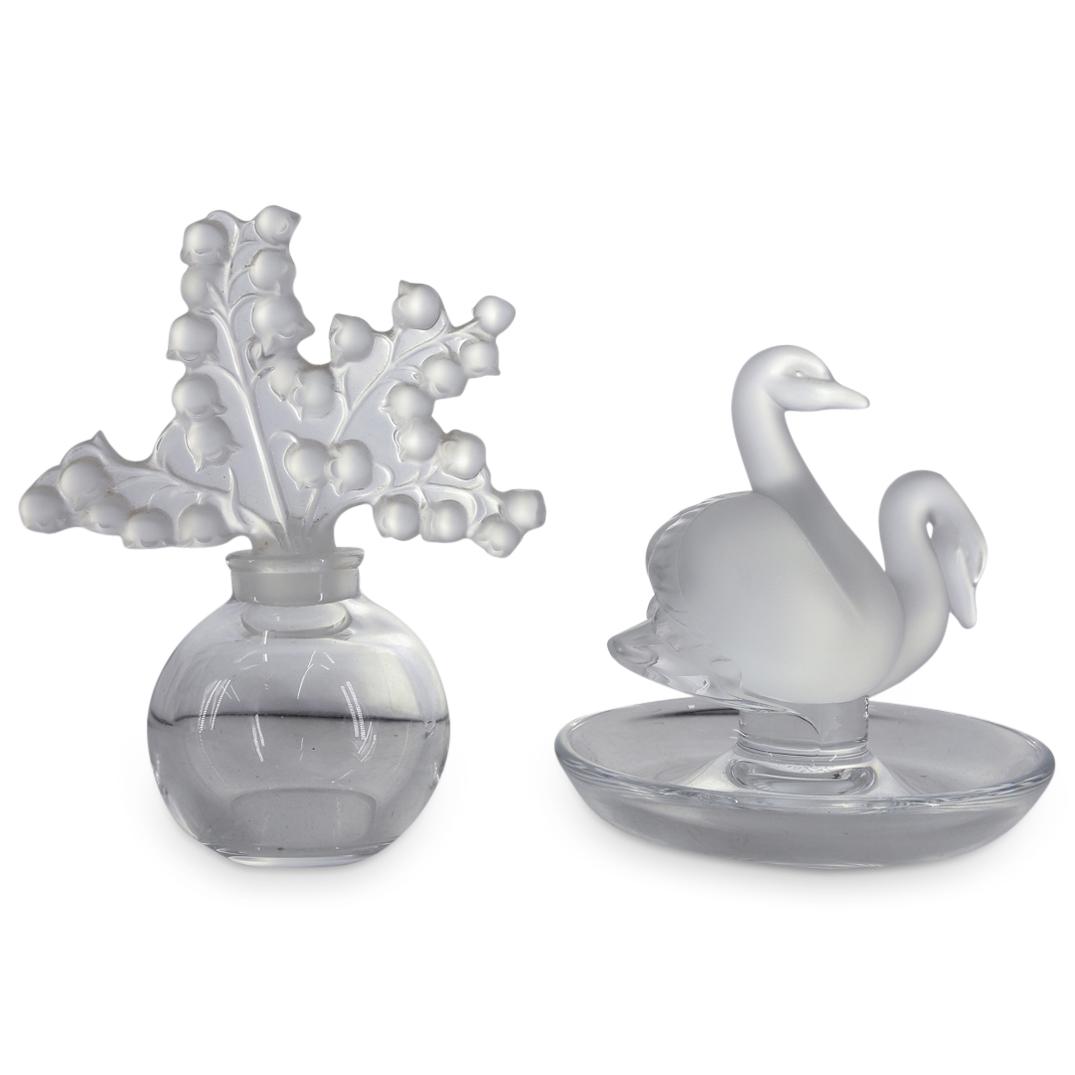 (2 Pc) Lalique Crystal Perfume Bottle And Ring Holder (1 of 9)