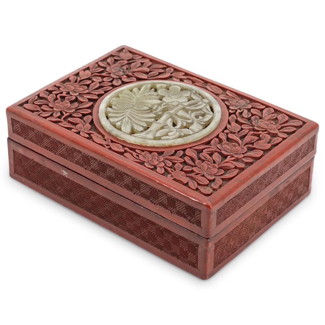 Antique Cinnabar And Lacquer Box With Jade Inset (1 of 5)