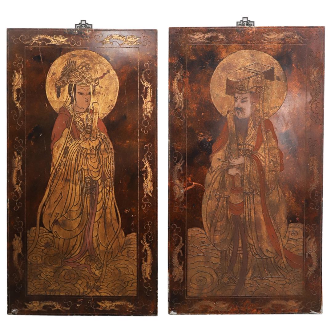 Pair Of Antique Chinese Imperial Lacquered Wooden Panels (1 of 10)