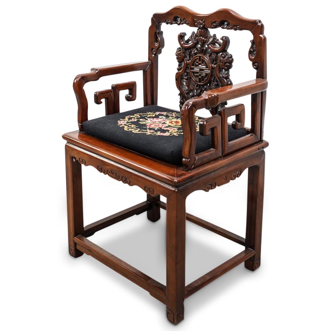 Chinese Carved Wood Throne Armchair (1 of 8)