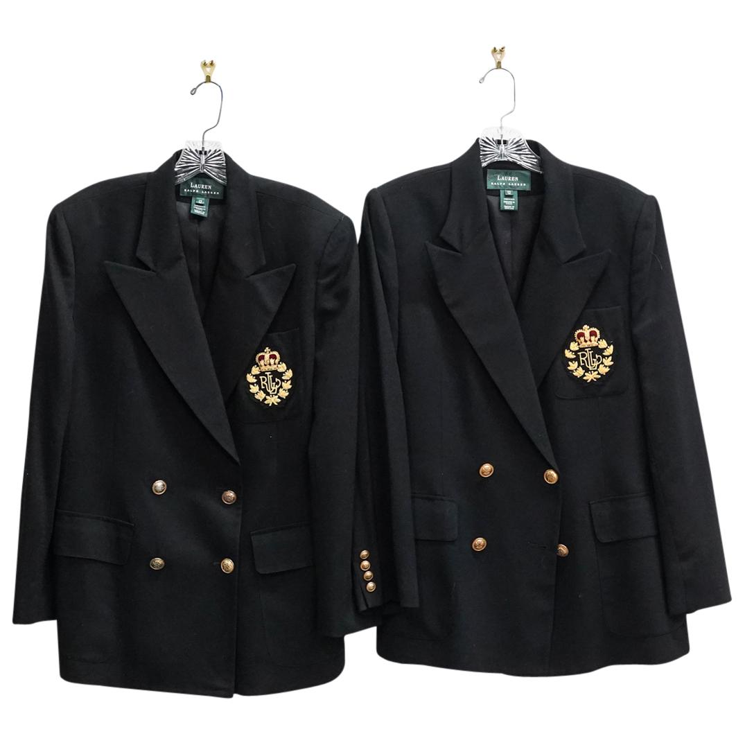 (2 Pc) Vintage Ralph Lauren Double Breasted Black Wool Blazers (1 of 6)