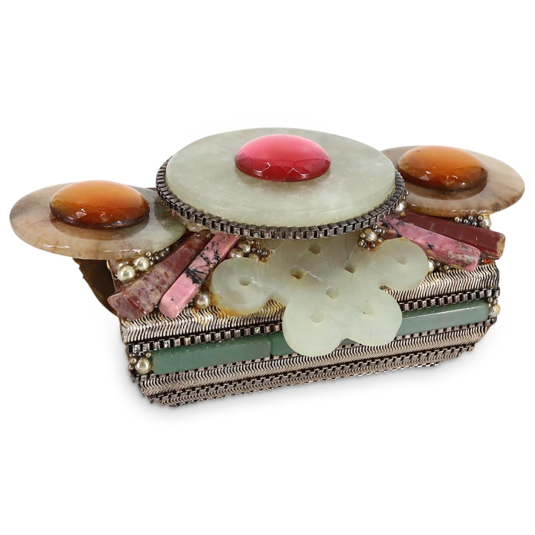 1980s Wendy Gell Jade & Gemstones Cuff Bracelet (1 of 6)