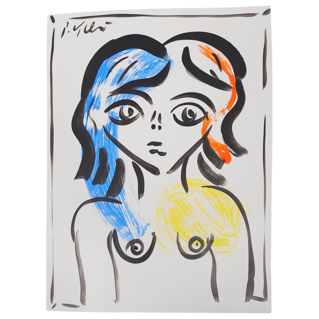 Peter Keil (B. 1942) "Goldie Hawn" Oil On Paper: DESCRIPTION: Oil on paper painting entitled "Goldie Hawn" by Peter Keil depicting an abstract, polychrome, nude portrait of Goldie Hawn. Signed at upper left. CIRCA: 20th Century ORIGIN: Germany DIMEN