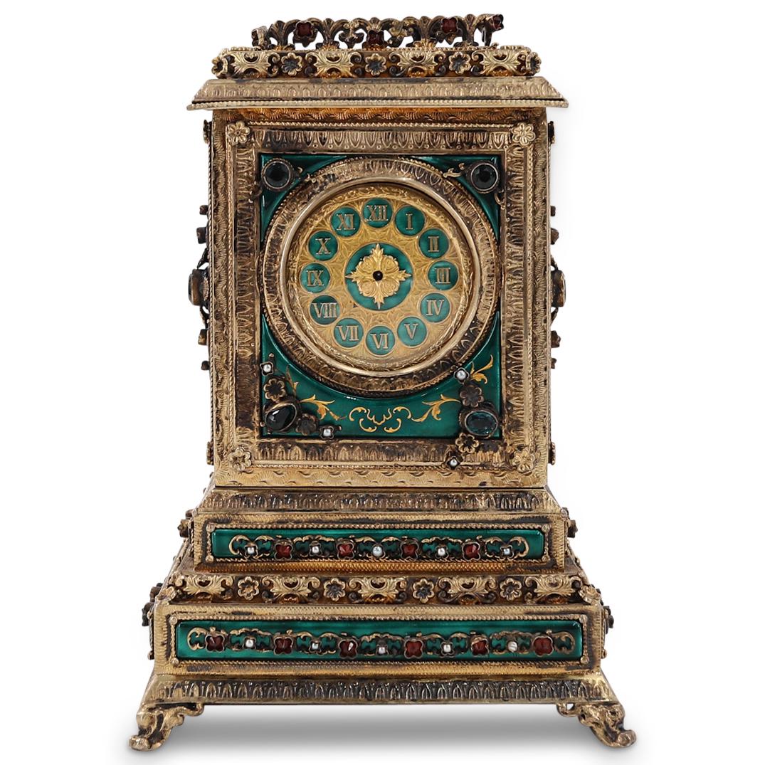 Antique Viennese Vermeil & Semi-Precious Stone Desk Clock (1 of 8)