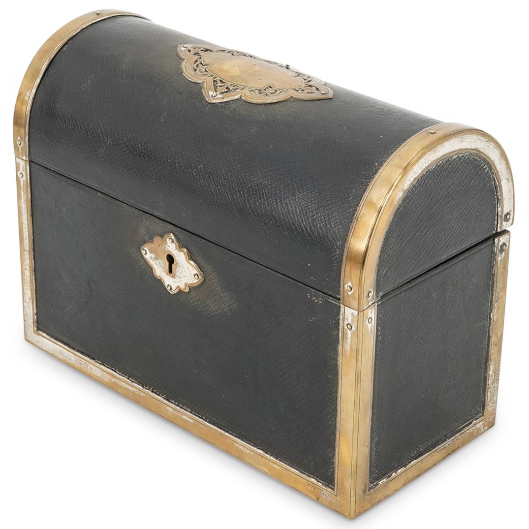Antique Leather Wrapped Bronze Mounted Box (1 of 7)