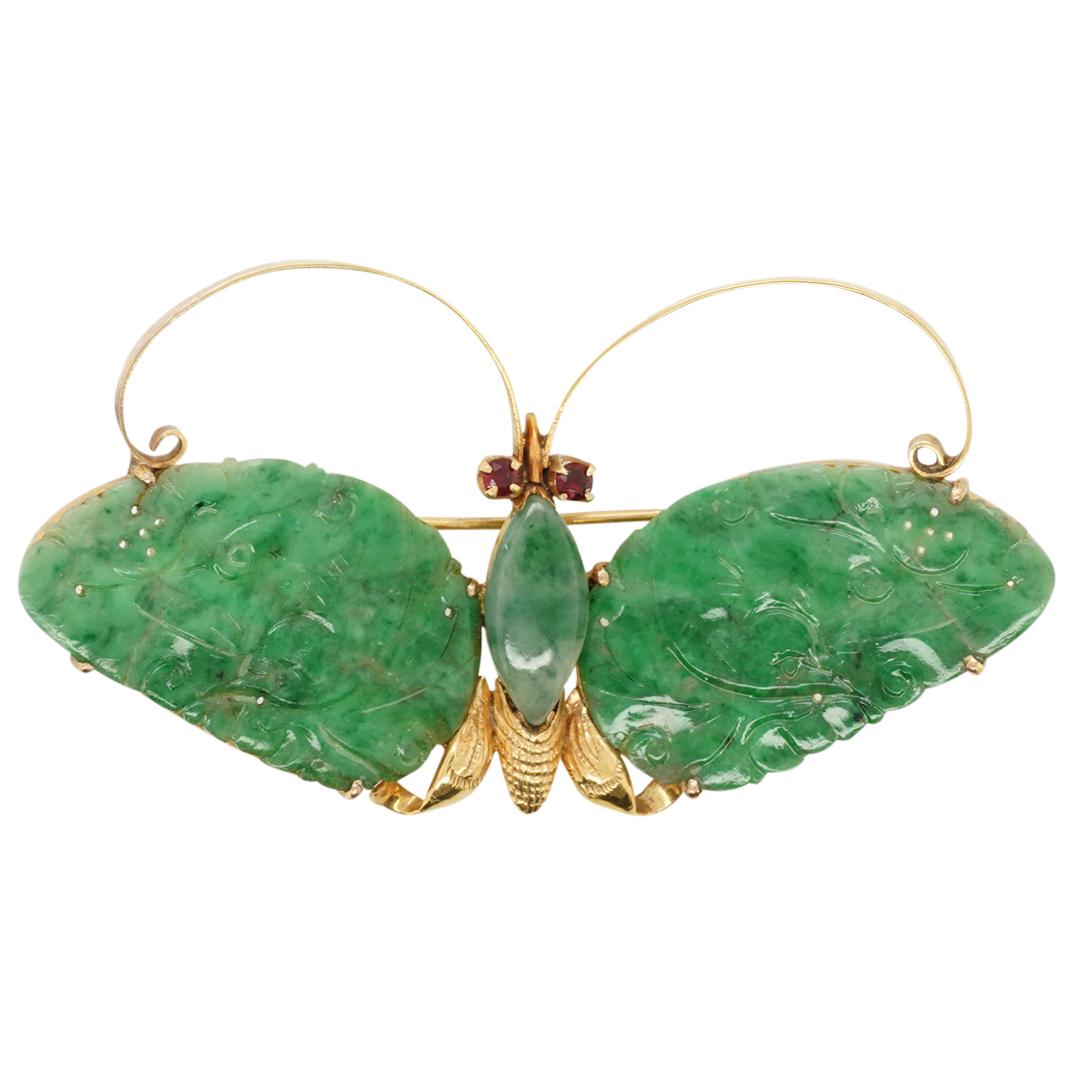 Chinese 14k Gold & Jadeite Butterfly Brooch (1 of 2)