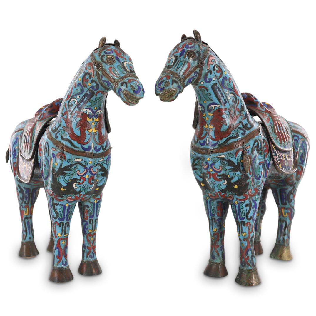 Pair of Antique Chinese Cloisonne Horses (1 of 9)
