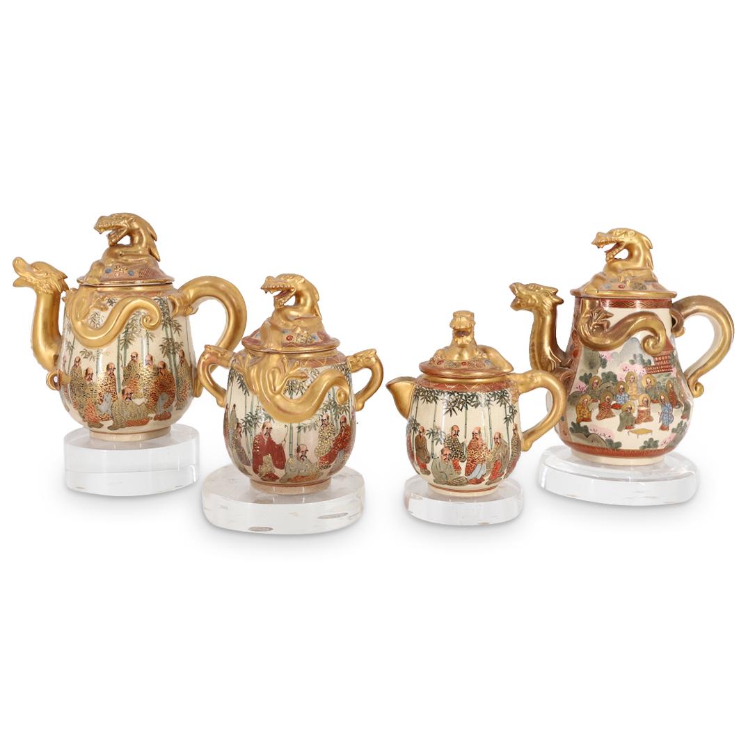 (4Pc) Antique Japanese Satsuma Gilt Dragon Tea Set (0062) on Jan 24