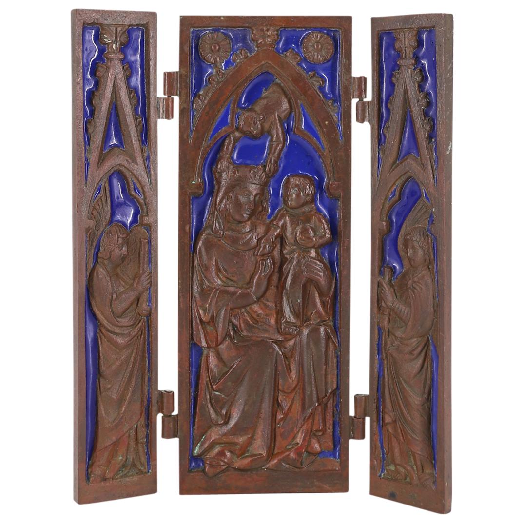 Antique Russian Bronze enamel Triptych (1 of 6)