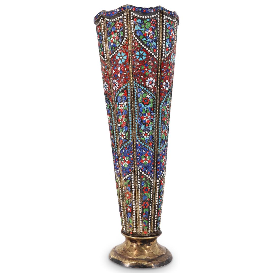 Antique Indo-Persian Ornate Enameled Silver Vase (1 of 4)