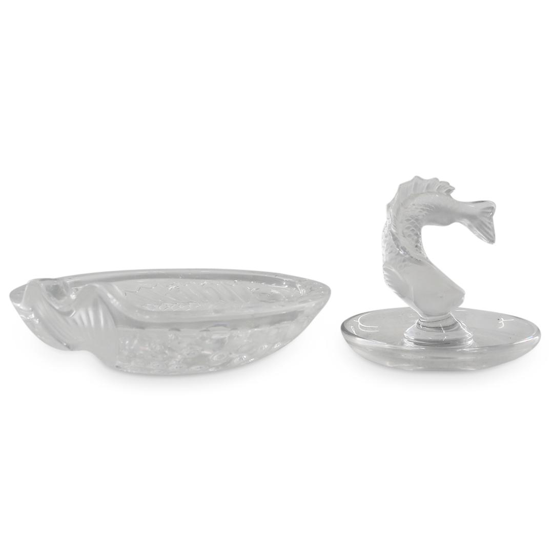 (2 Pc) Lalique Crystal Fish Ashtray And Ring Tray (1 of 4)