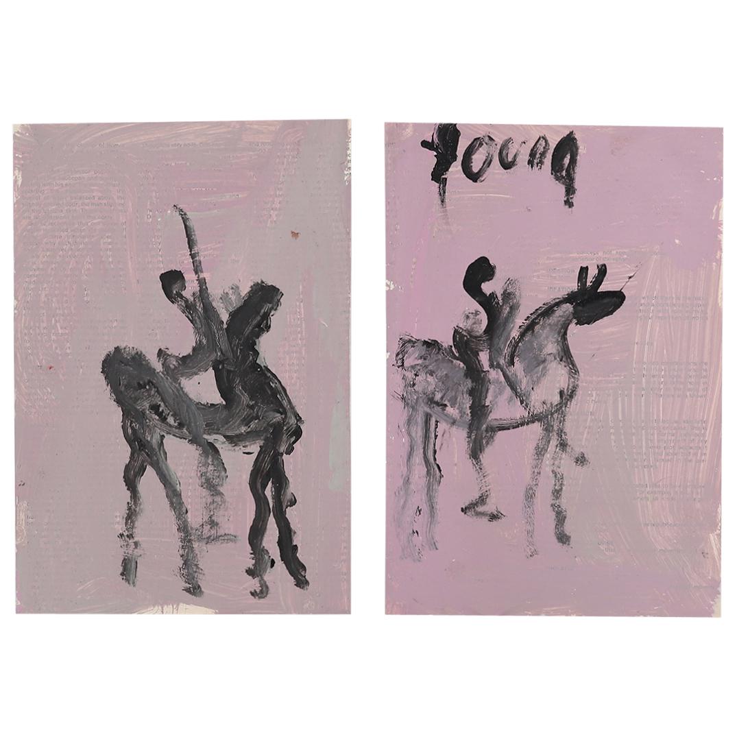 (2 Pc) Purvis Young (1943-2010) Figural Mixed Media (1 of 2)