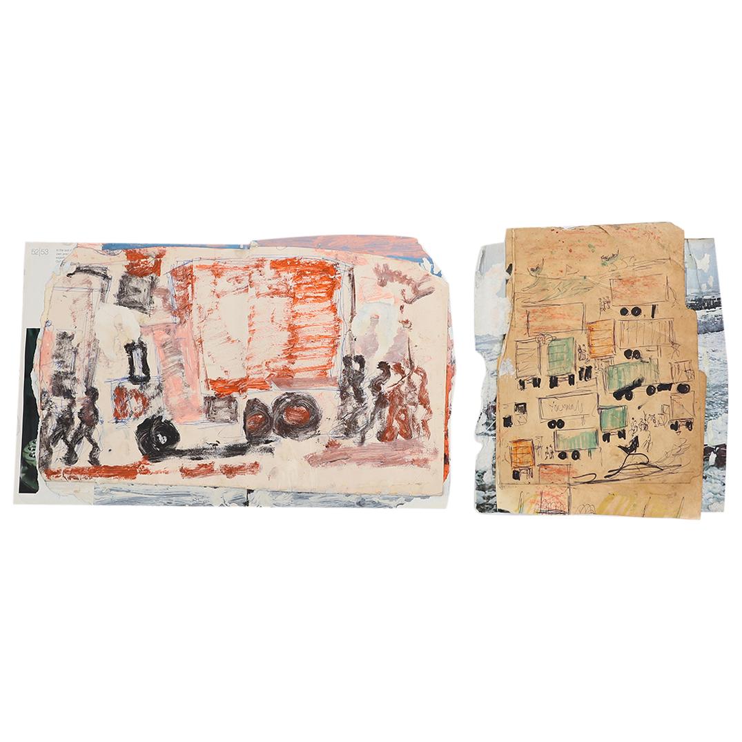 (2 Pc) Purvis Young (1943-2010) Figural Mixed Media (1 of 3)