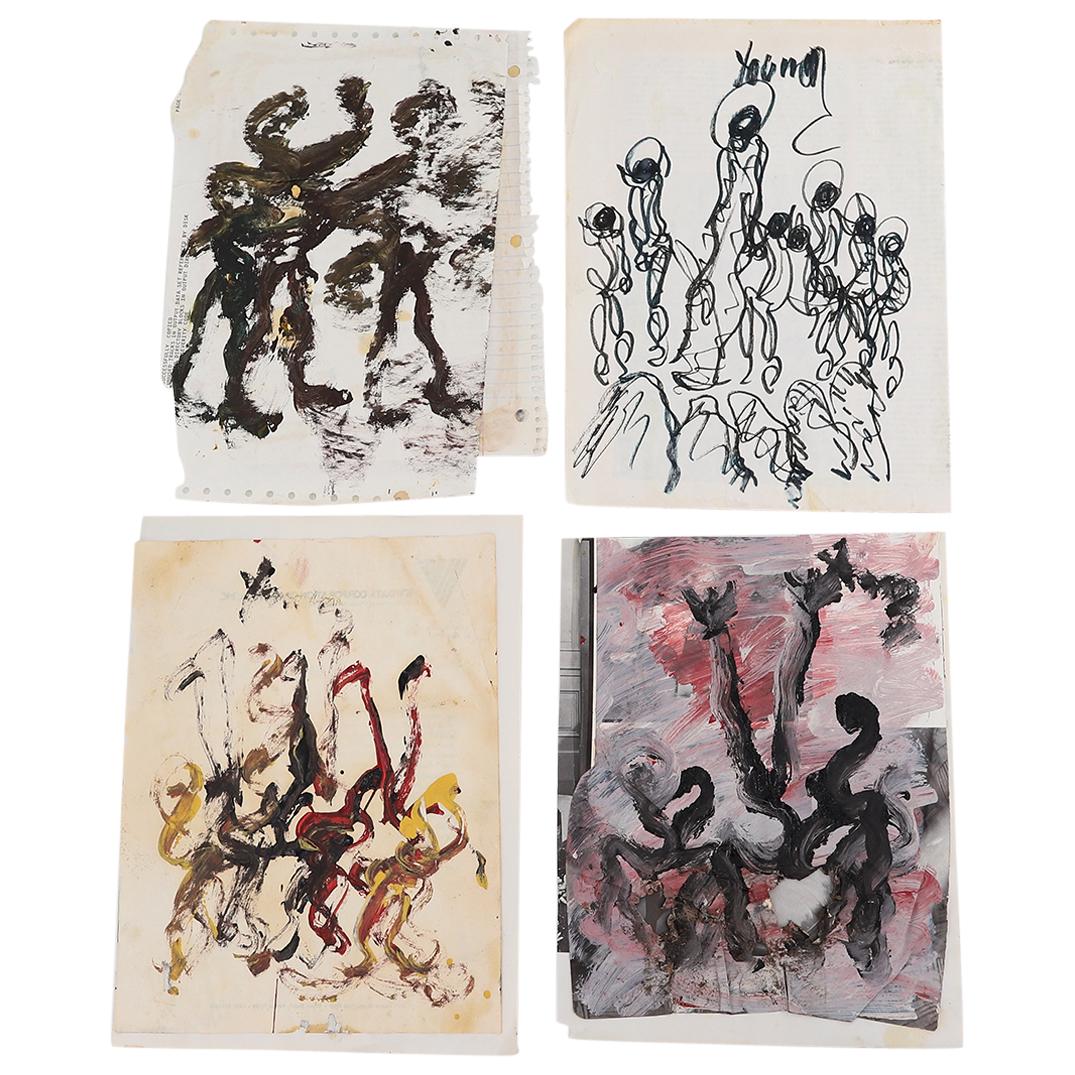 (4 Pc) Purvis Young (1943-2010) Figural Mixed Media (1 of 5)