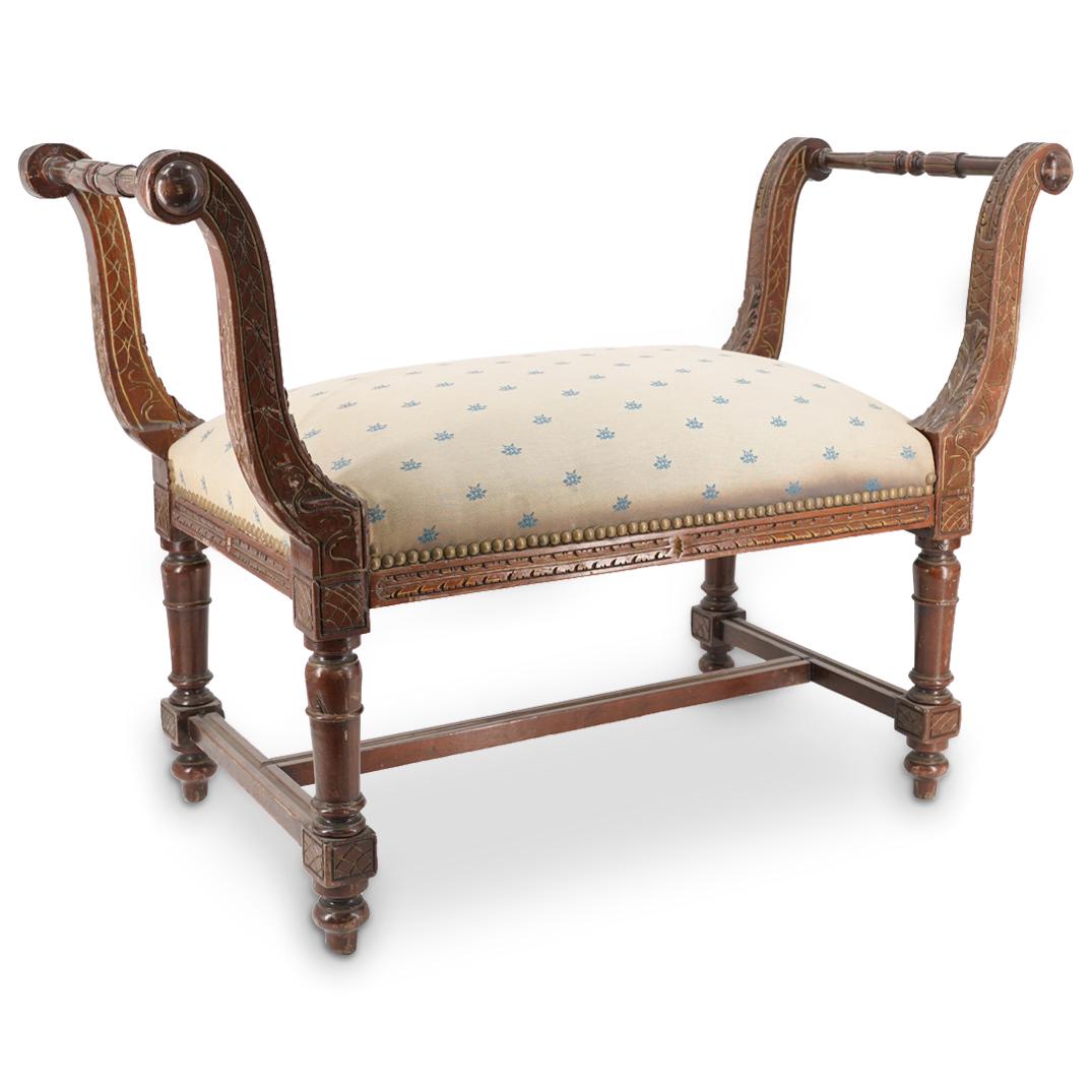 Antique French Louis XVI Style Carved Wood Bench (1 of 7)