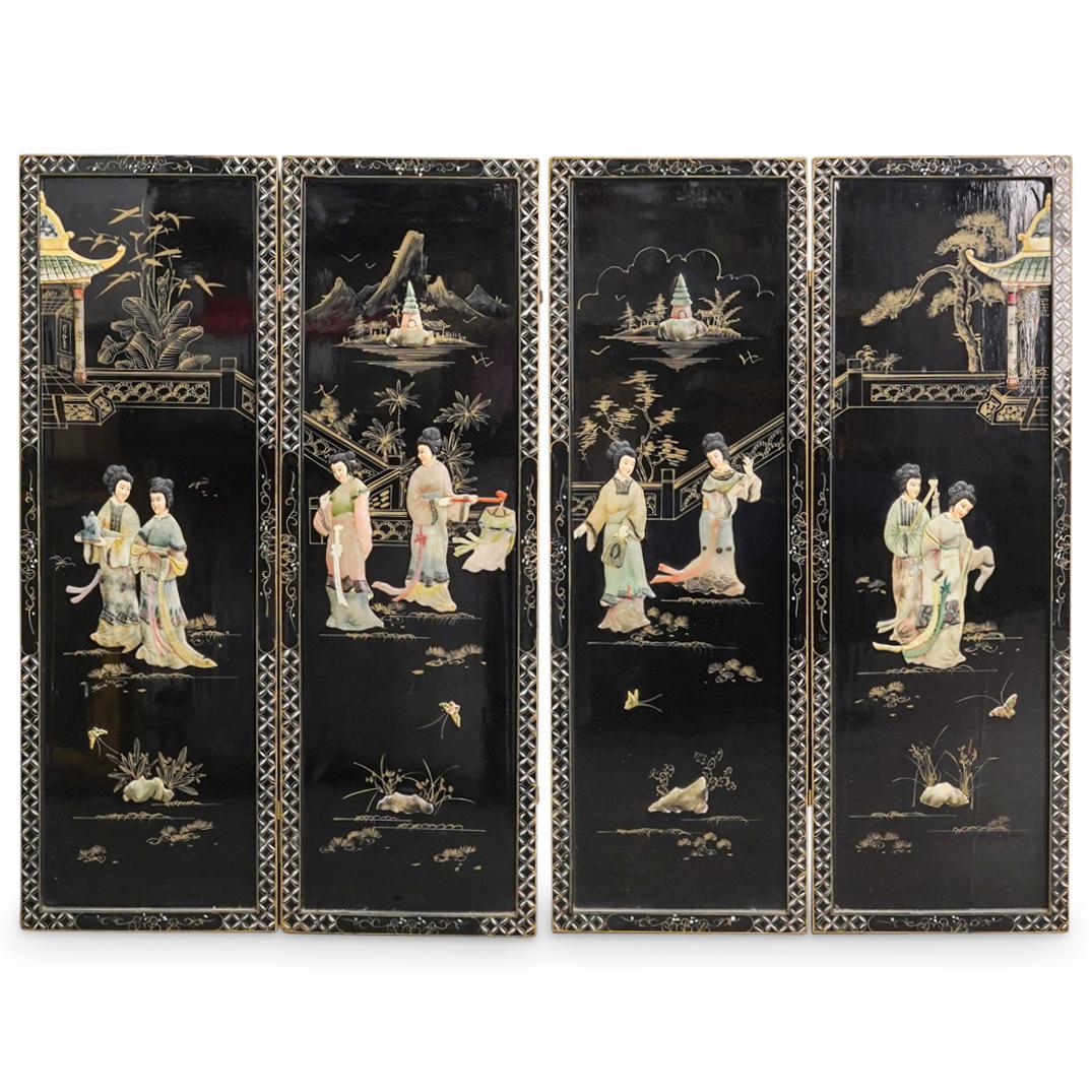 Chinese Stone & Lacquered Wood Figural Screen (1 of 6)
