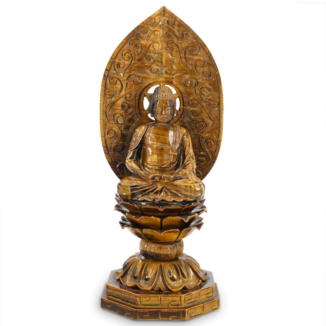 Large Chinese Carved Tigers Eye Buddha Sculpture (1 of 5)