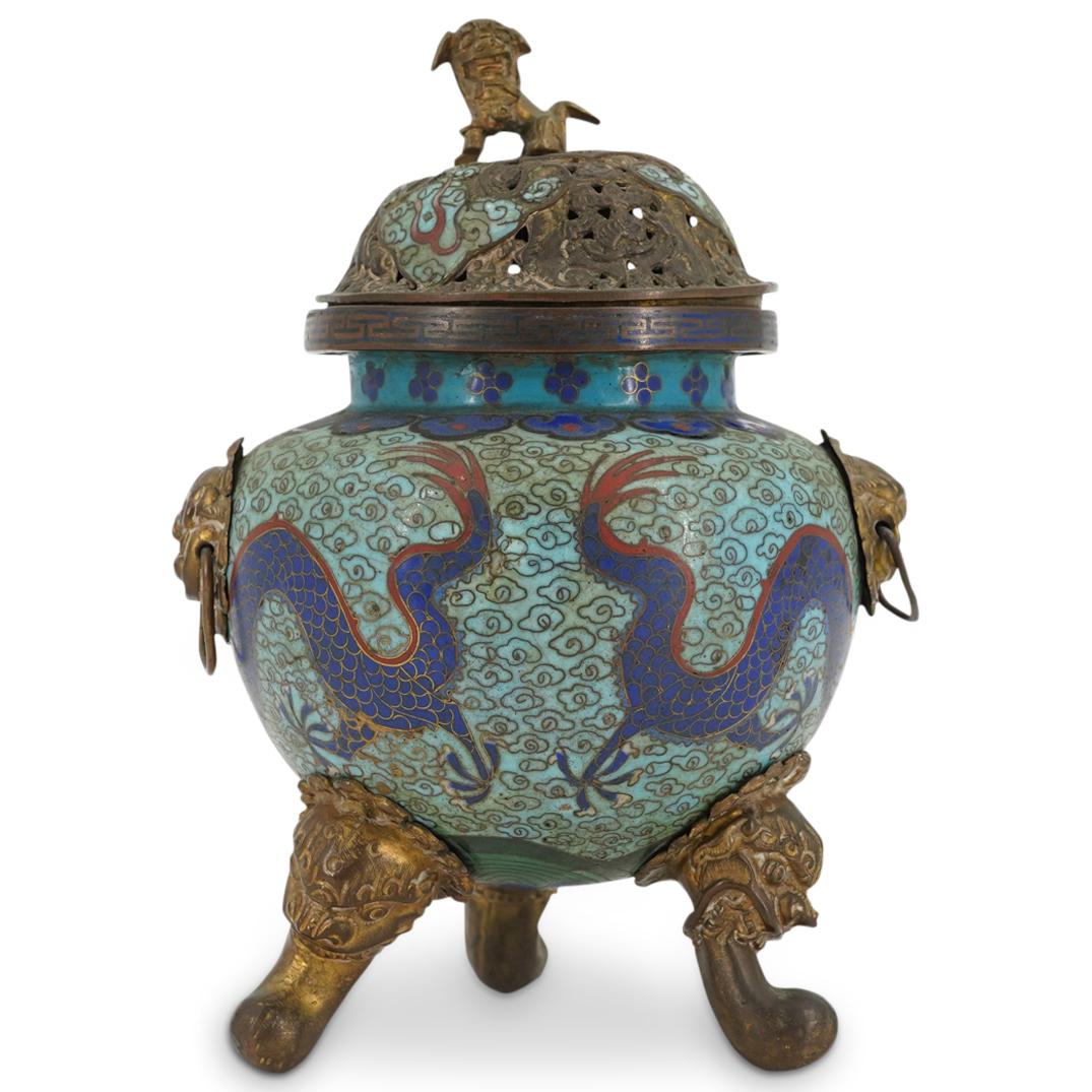 Antique Chinese Bronze Mounted Cloisonne Censer (1 of 9)