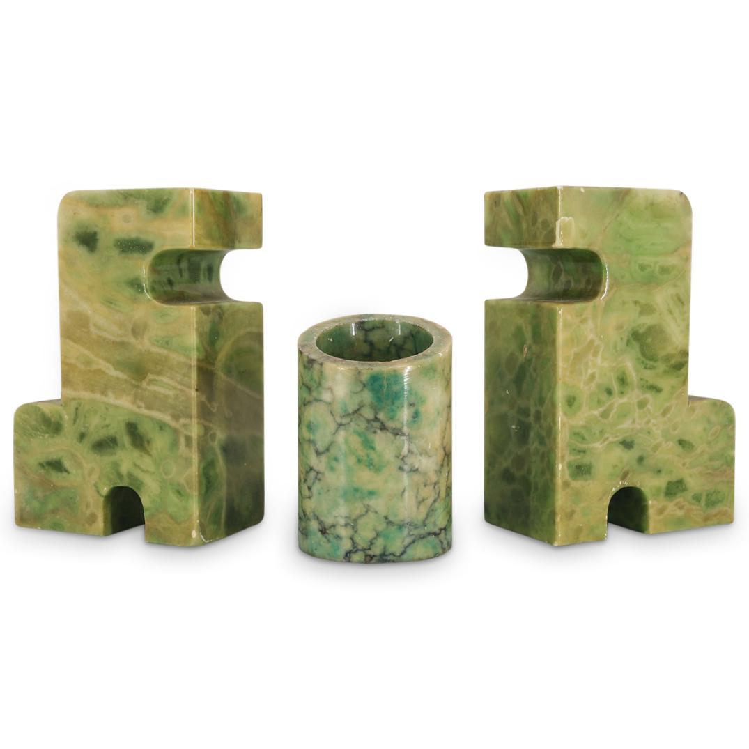 (3 Pc) Vintage Italian Soapstone Desk Set (1 of 8)