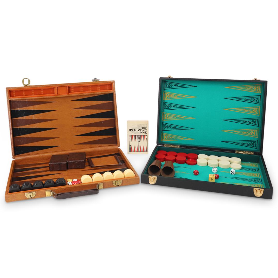 (2 Pc) Leather Bound Backgammon Sets And Book (1 of 17)