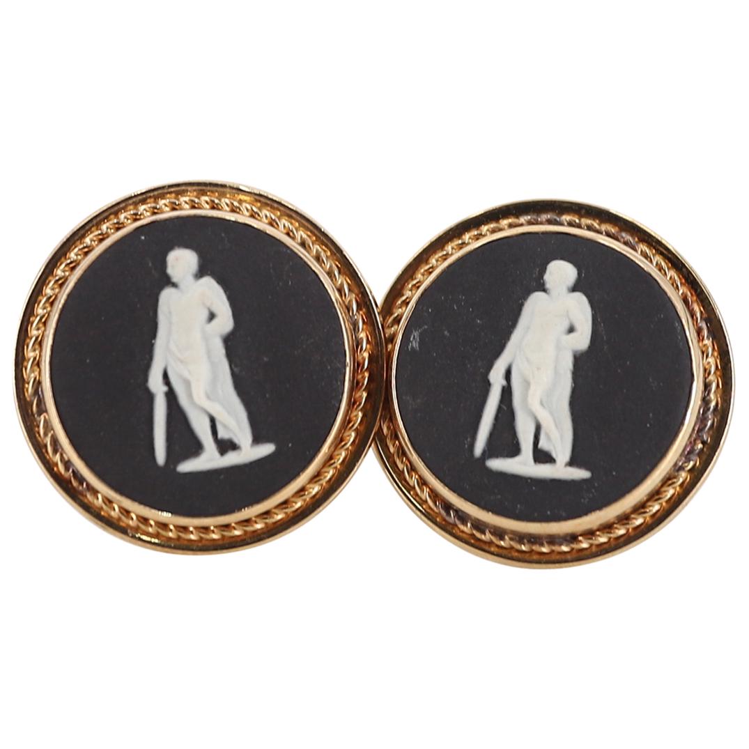 (2 Pc) Vintage Destino Wedgwood Black Jasperware Cufflinks (1 of 3)