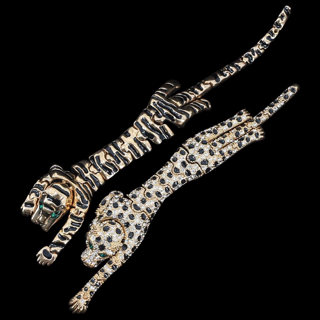 (2 Pc) Vintage Articulated Panther Jaguar Shoulder Brooches (1 of 12)