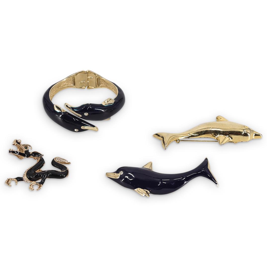 (4 Pc) Assorted Enamel Brooches & Bracelet Costume Jewelry Grouping Set (1 of 5)