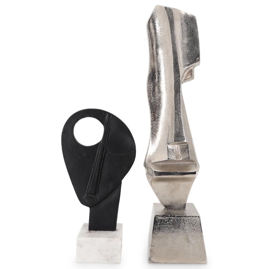 (2 Pc) Modernist Metallic Sculptural Faces (1 of 6)