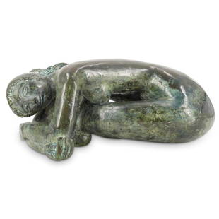 Antoniucci Volti (French, 1915-1989) "Femme Nue Accroupie" Bronze: DESCRIPTION: Antoniucci Volti (1915-1989) "Femme Nue Accroupie" crouched nude figural bronze with blue green patina. Signed: "Volti" stamped edition: "2/6" Impressed: "J.CAPPELLI" foundry mark.