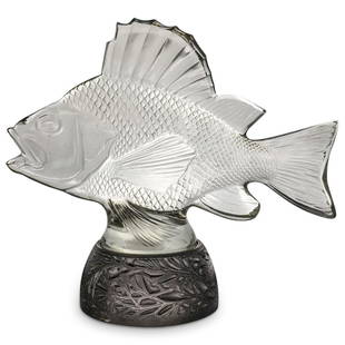 Rene Lalique (1860-1945) "Gros Poisson Algues" Luminaire: DESCRIPTION: A "Gros Poisson Algues" glass luminaire, the clear glass figure of a fish raised on an illuminated cast bronze base with seaweed motif, glass with embossed R. Lalique / France; bronze bas