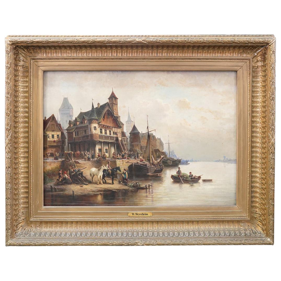 Wilhelm Alexander Meyerheim (German, 1815-1882) "View of a Village Near a River" Oil Painting on (1 of 11)