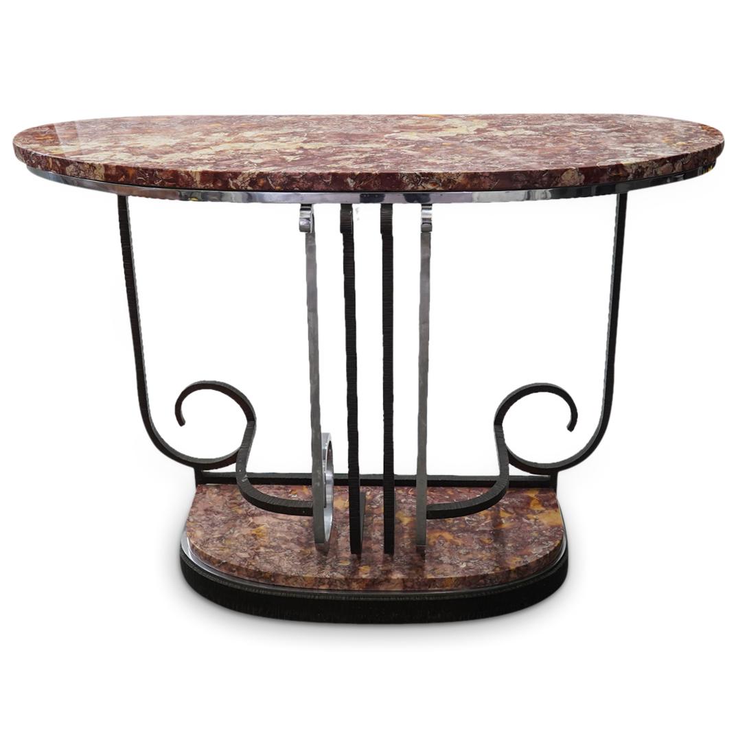 Raymond Subes Attrib. Art Deco Marble & Iron Console Table (1 of 13)