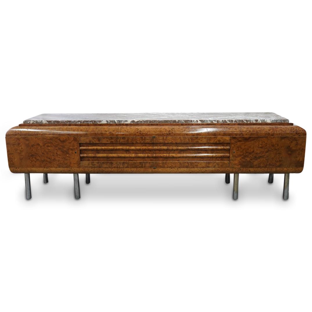 Monumental Art Deco Belgium Burl & Rouge Marble Buffet (1 of 13)