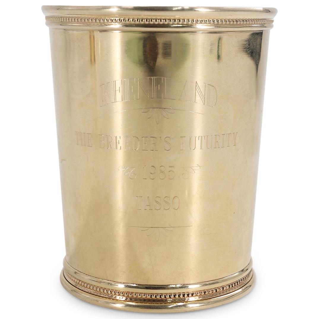 14K Gold Keeneland Breeders' Futurity Winners Cup: DESCRIPTION: Winner's cup for the Keeneland Breeders' Futurity thoroughbred horse race given to "Tasso". Piece is marked on side "KEENELAND THE BREEDERS' FUTURITY 1985 TASSO". Marked on underside with