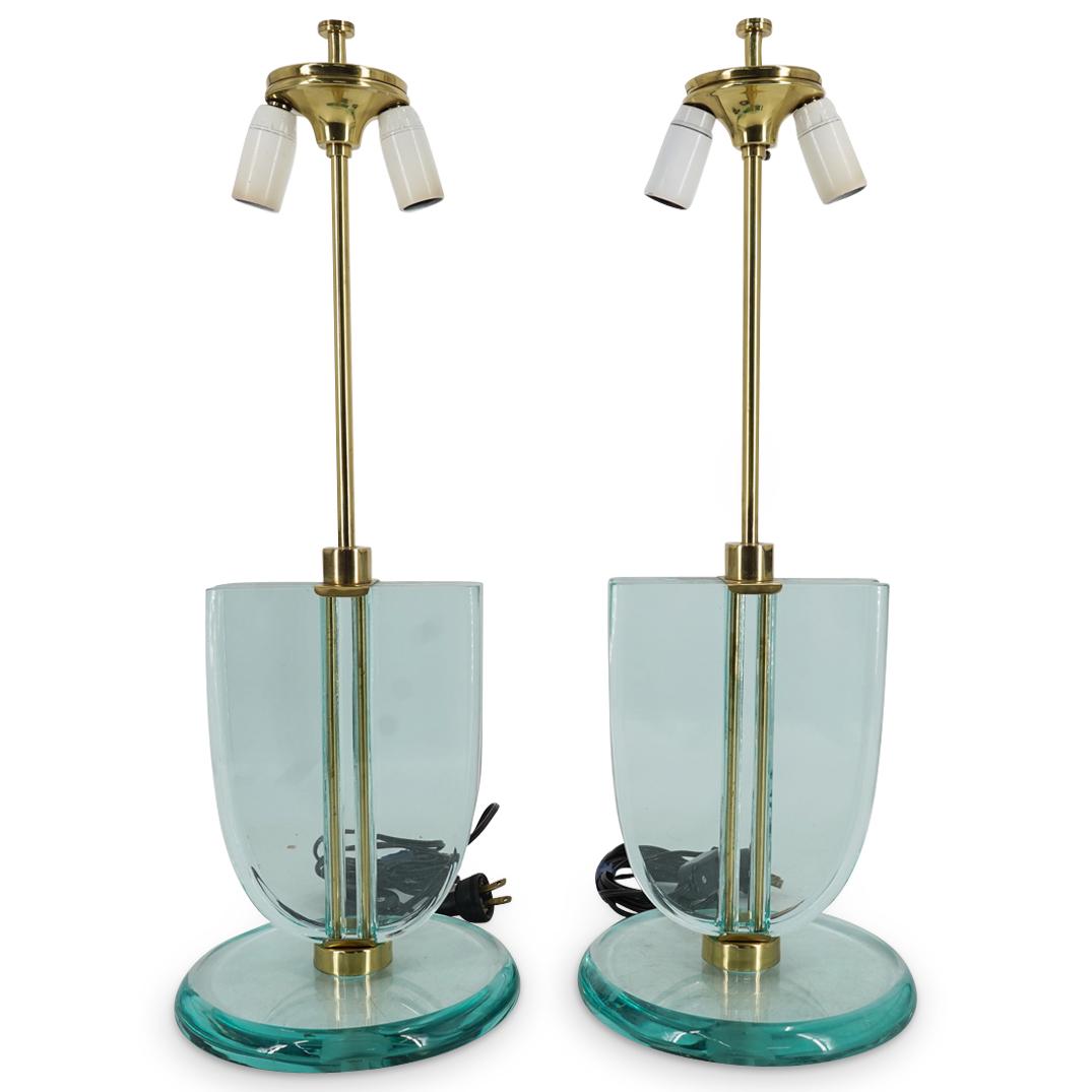 Pair of Fontana Brass & Glass Table Lamps (1 of 7)