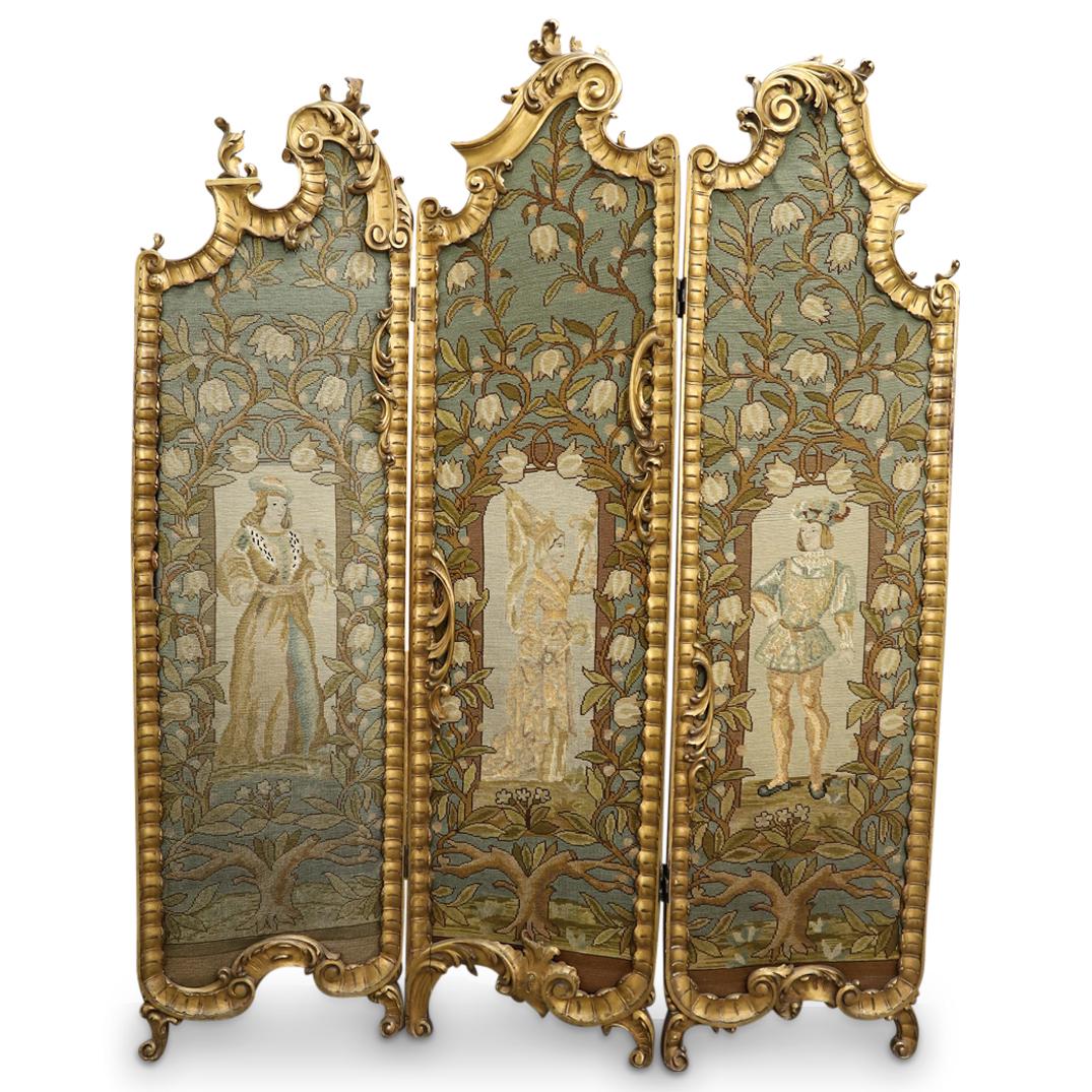 Antique French Gilt Wood Carved Needlepoint Screen (1 of 13)