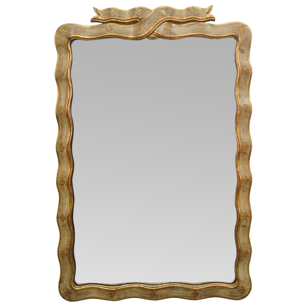 Antique French Gilt Carved Wall Mirror with ribbon bordering. (1 of 5)