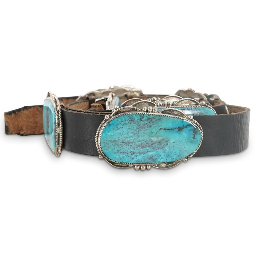 Vintage Navajo Arnold Maloney Sterling Silver And Turquoise Belt