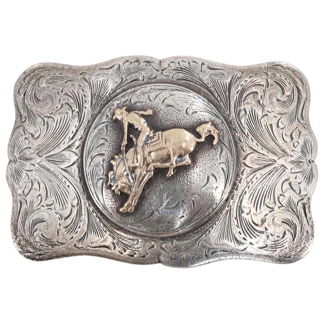 Antique John McCabe Sterling & 10k Gold Rodeo Belt Buckle (1 of 3)