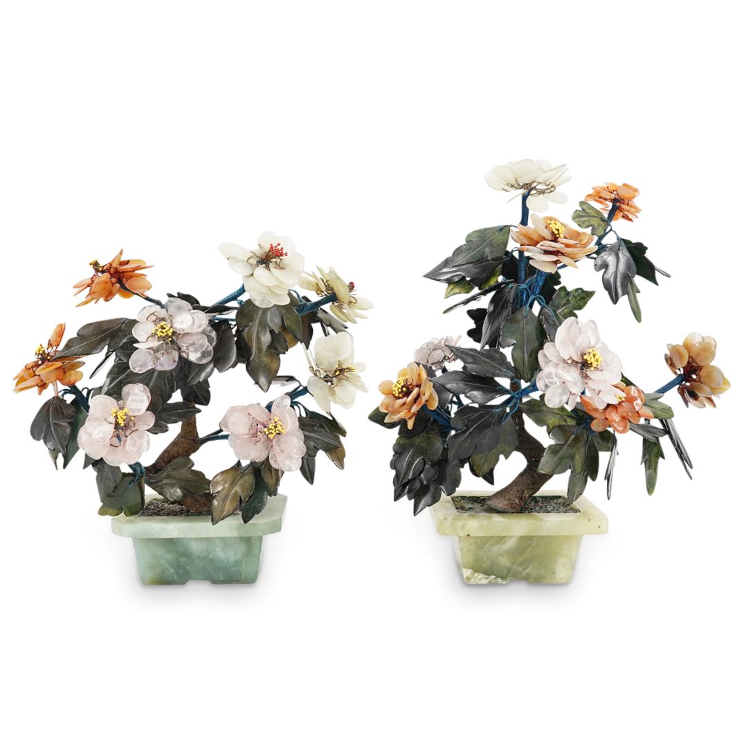 (2Pc) Chinese Jade & Semi Precious Stone Trees (1 of 7)