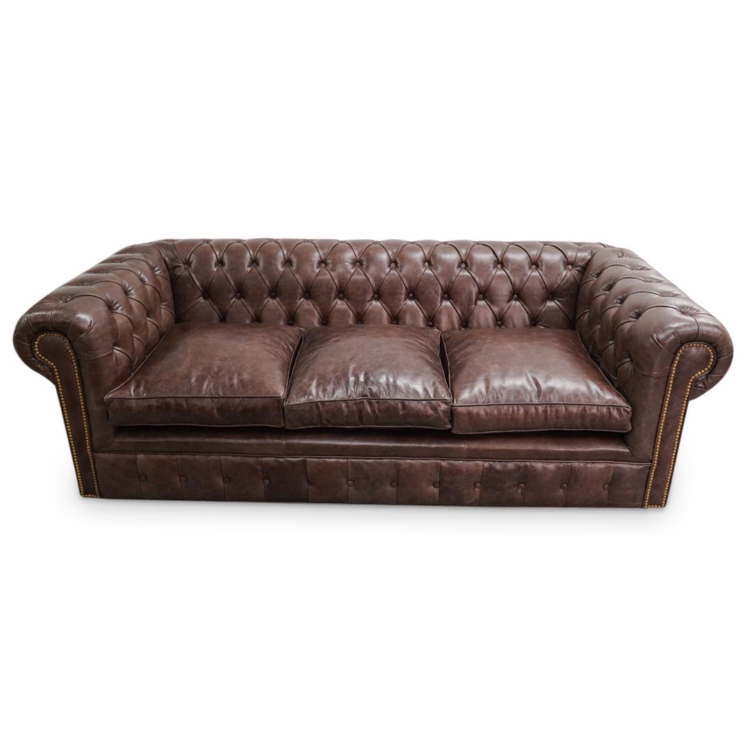 Chesterfield Style Brown Leather Sofa (1 of 8)