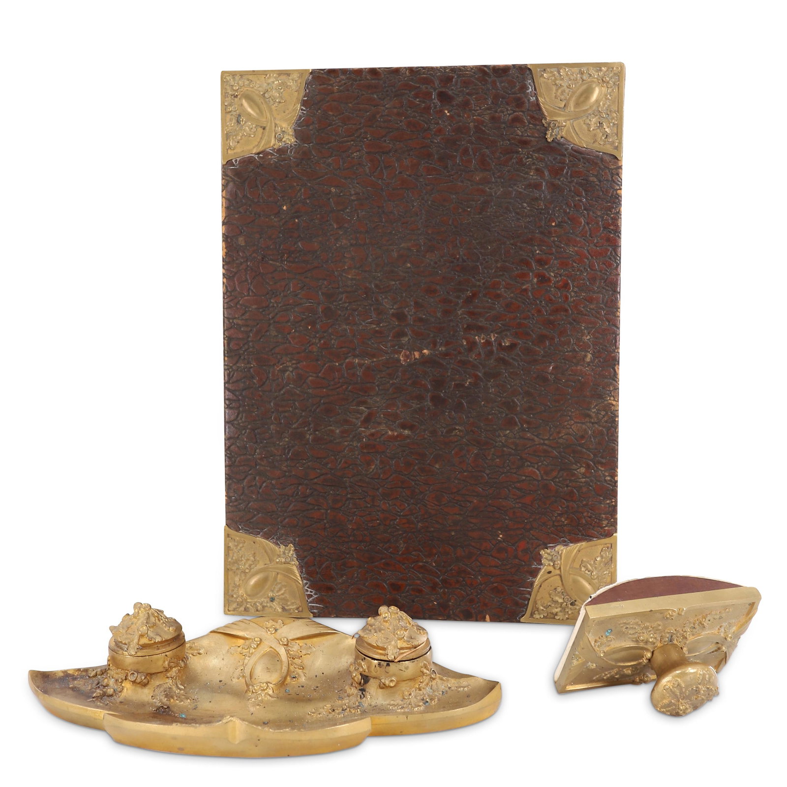 (3Pc) Antique Arthur Gangand (French) Gilt Bronze Inkwell Set (1 of 8)
