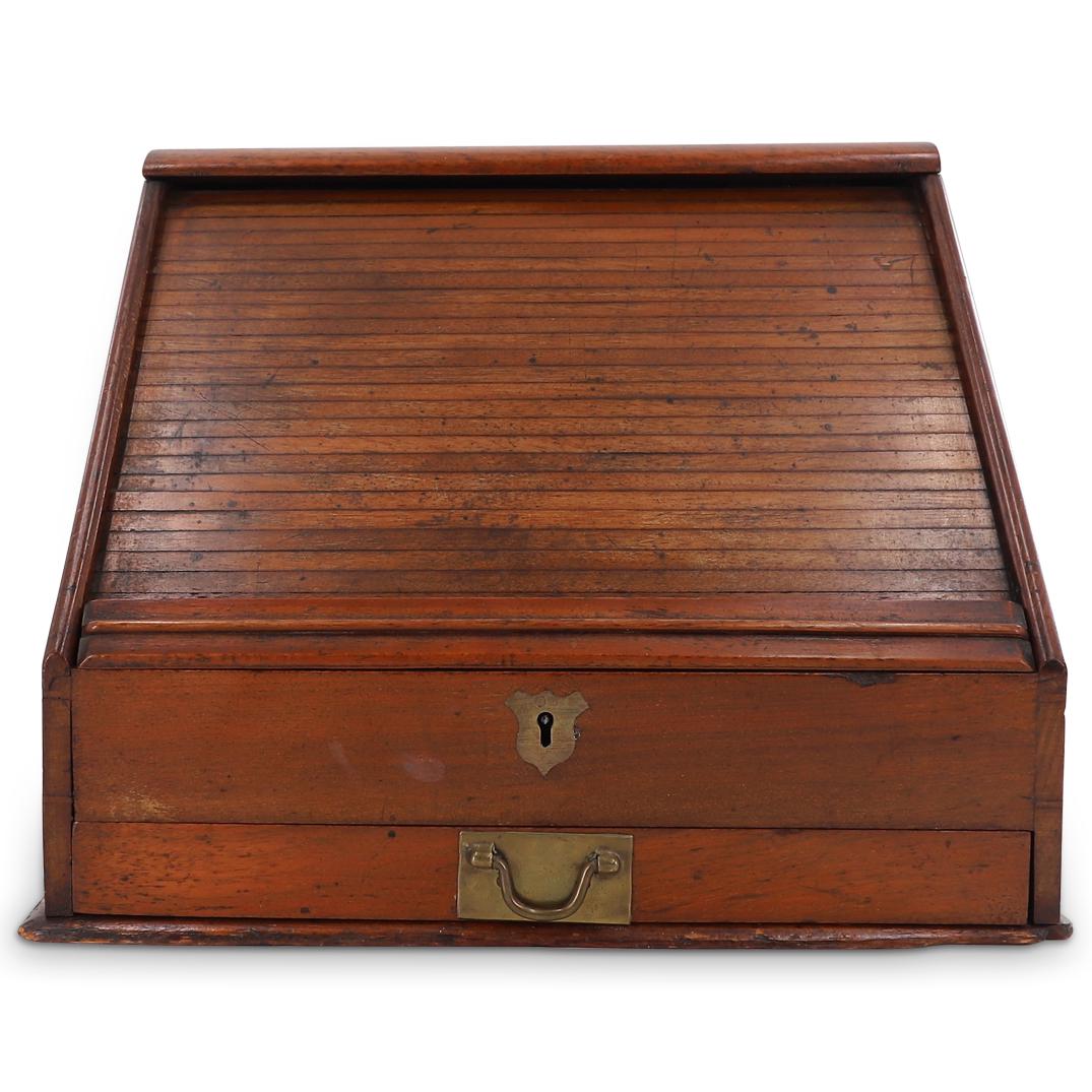 Carved Wooden Roll Top Table Secretary (1 of 5)