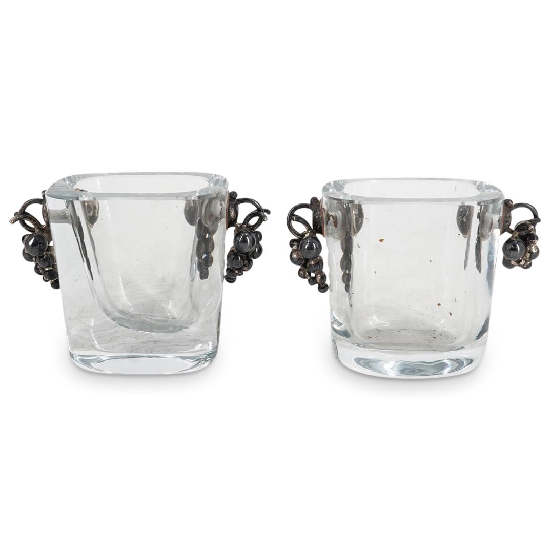 Pair Of Signed Steinberg Crystal Salt Cellars W/ Sterling Handles (1 of 6)