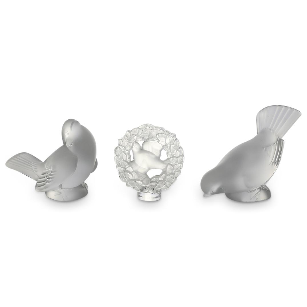 (3Pc) Lalique Frosted Sparrow Figurine Crystal Paperweights (1 of 6)