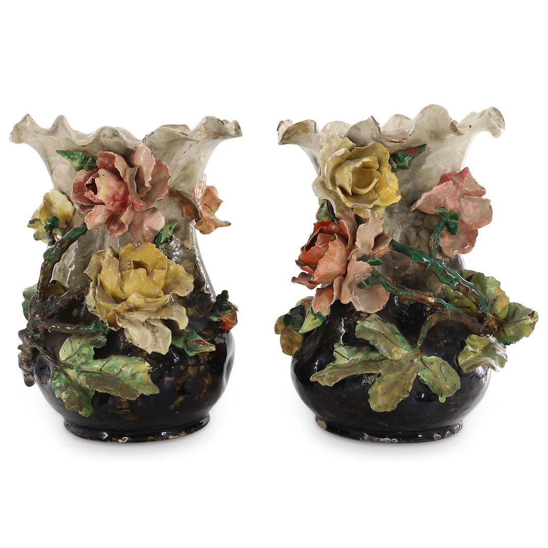 Pair Of French Majolica Floral Vases (1 of 5)